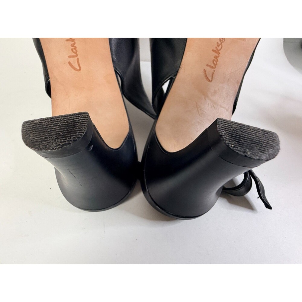 Clarks Linvale Emmy Slingback Comfort Pump Black Leather Patent Toe Sz 10 - Picture 5 of 9
